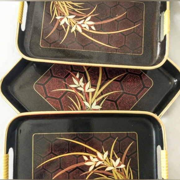 Japanese Laquerware Nesting Trays - 3 Mid Century Trays - Picture 11 of 13